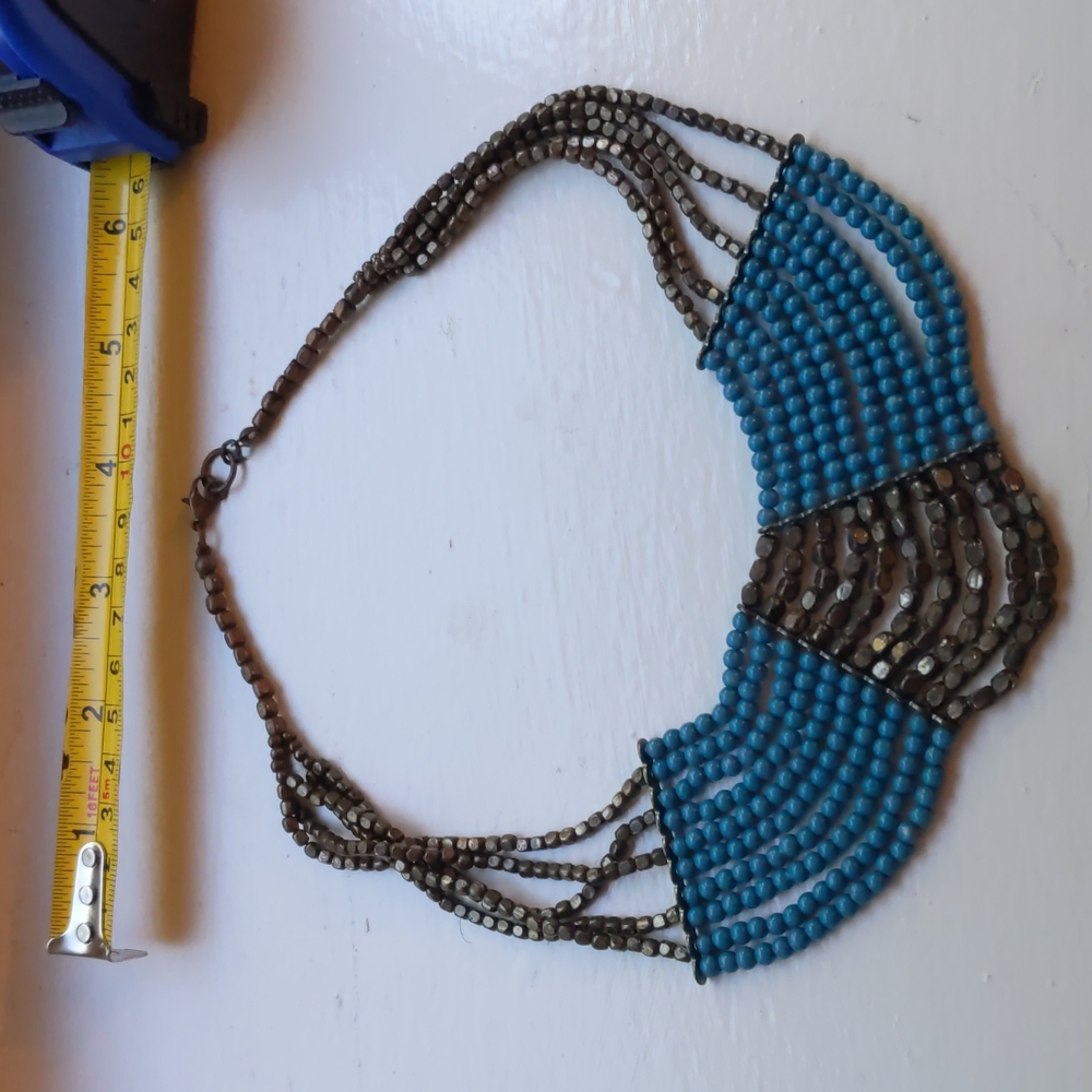 Metal and Turquoise bead collar statement necklace